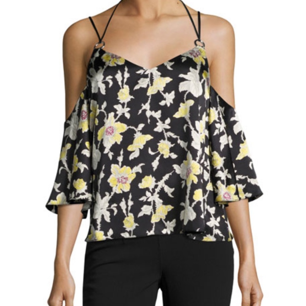 Cinq a sept cold shoulder floral blouse top